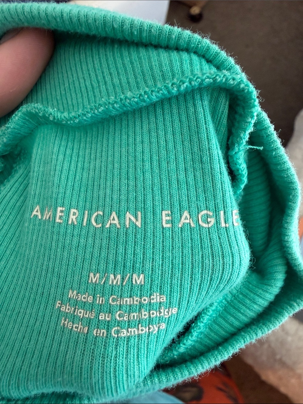 American Eagle Outfitters Women's Teal Ribbed Long Sleeve Top